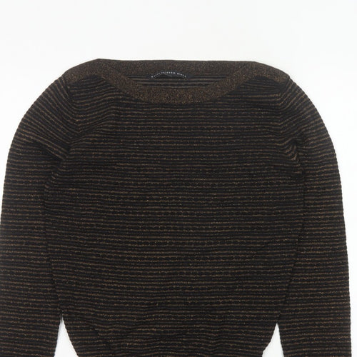 Betty Jackson Black Women’s Black Gold Striped Glitter Knit Jumper UK 10
