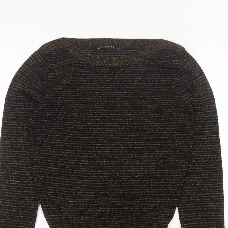 Betty Jackson Black Women’s Black Gold Striped Glitter Knit Jumper UK 10