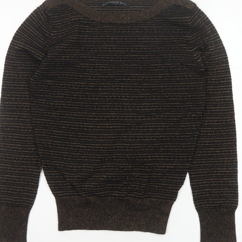 Betty Jackson Black Women’s Black Gold Striped Glitter Knit Jumper UK 10