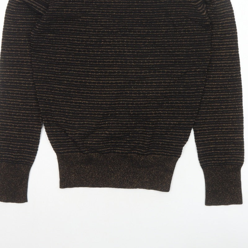 Betty Jackson Black Women’s Black Gold Striped Glitter Knit Jumper UK 10