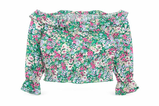 New Look Women Multicoloured Floral Off Shoulder Cropped Blouse UK 18