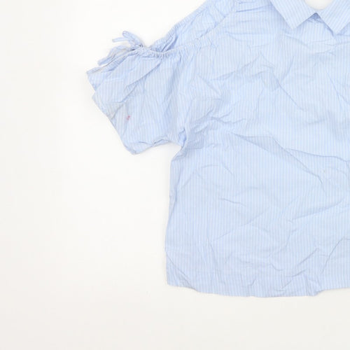 Zara Women Blue Stripe Off Shoulder Cold Shoulder Cotton Blouse Size S
