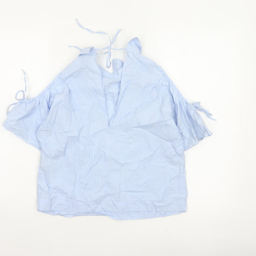 Zara Women Blue Stripe Off Shoulder Cold Shoulder Cotton Blouse Size S