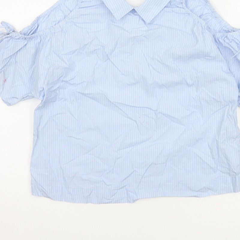 Zara Women Blue Stripe Off Shoulder Cold Shoulder Cotton Blouse Size S