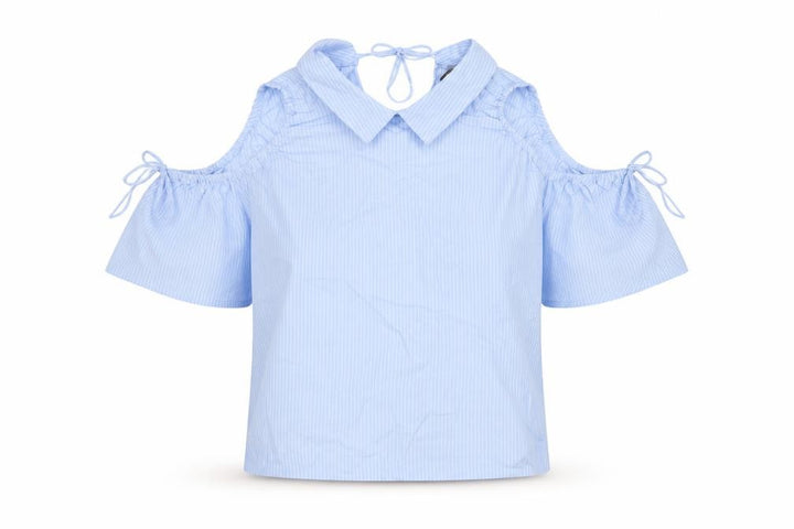 Zara Women Blue Stripe Off Shoulder Cold Shoulder Cotton Blouse Size S