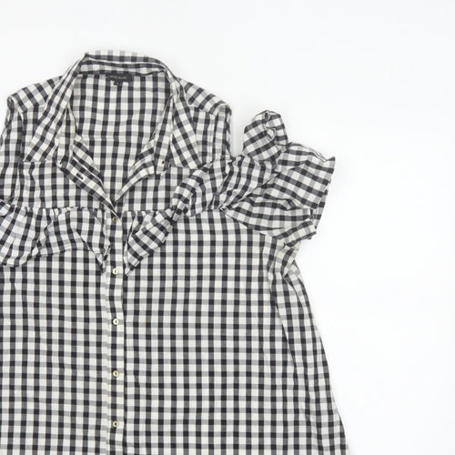 River Island Women Black White Check Puff Sleeve Blouse UK 16