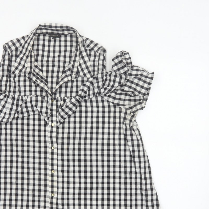 River Island Women Black White Check Puff Sleeve Blouse UK 16