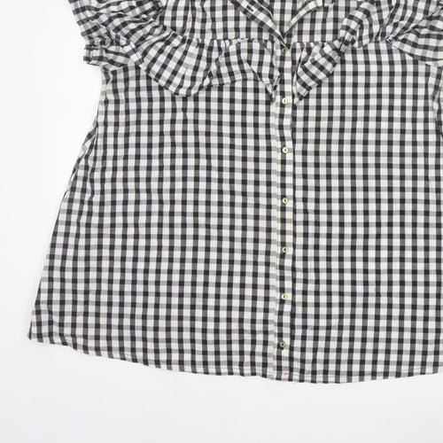 River Island Women Black White Check Puff Sleeve Blouse UK 16