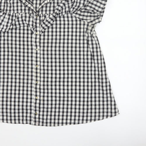 River Island Women Black White Check Puff Sleeve Blouse UK 16