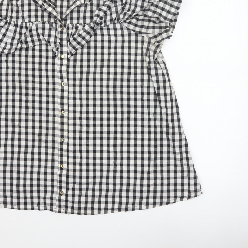 River Island Women Black White Check Puff Sleeve Blouse UK 16