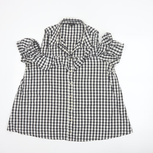 River Island Women Black White Check Puff Sleeve Blouse UK 16