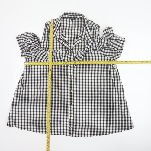 River Island Women Black White Check Puff Sleeve Blouse UK 16