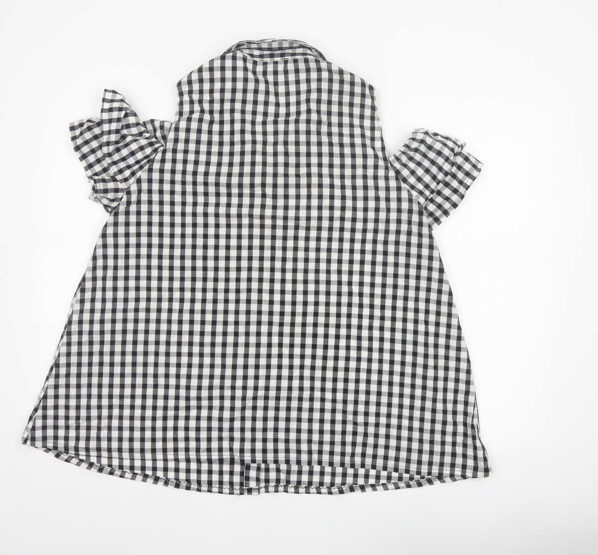 River Island Women Black White Check Puff Sleeve Blouse UK 16