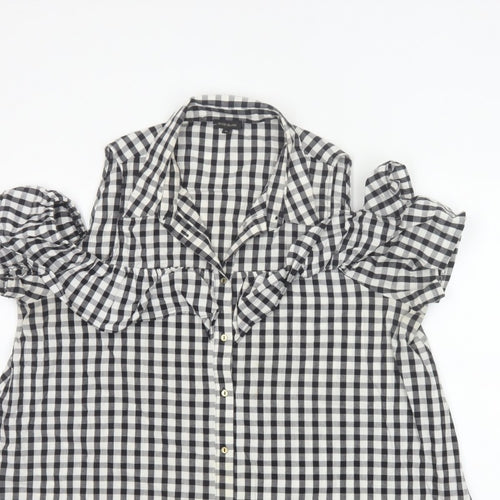 River Island Women Black White Check Puff Sleeve Blouse UK 16