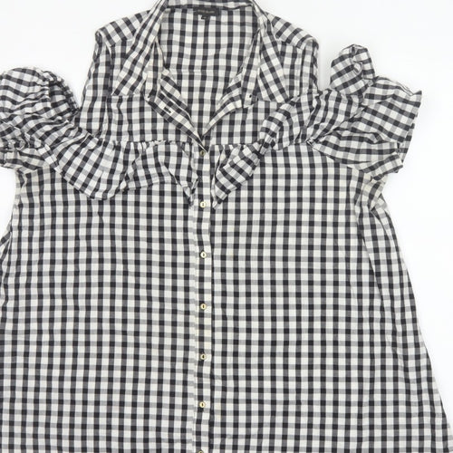 River Island Women Black White Check Puff Sleeve Blouse UK 16
