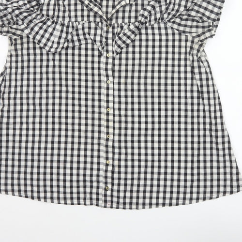 River Island Women Black White Check Puff Sleeve Blouse UK 16