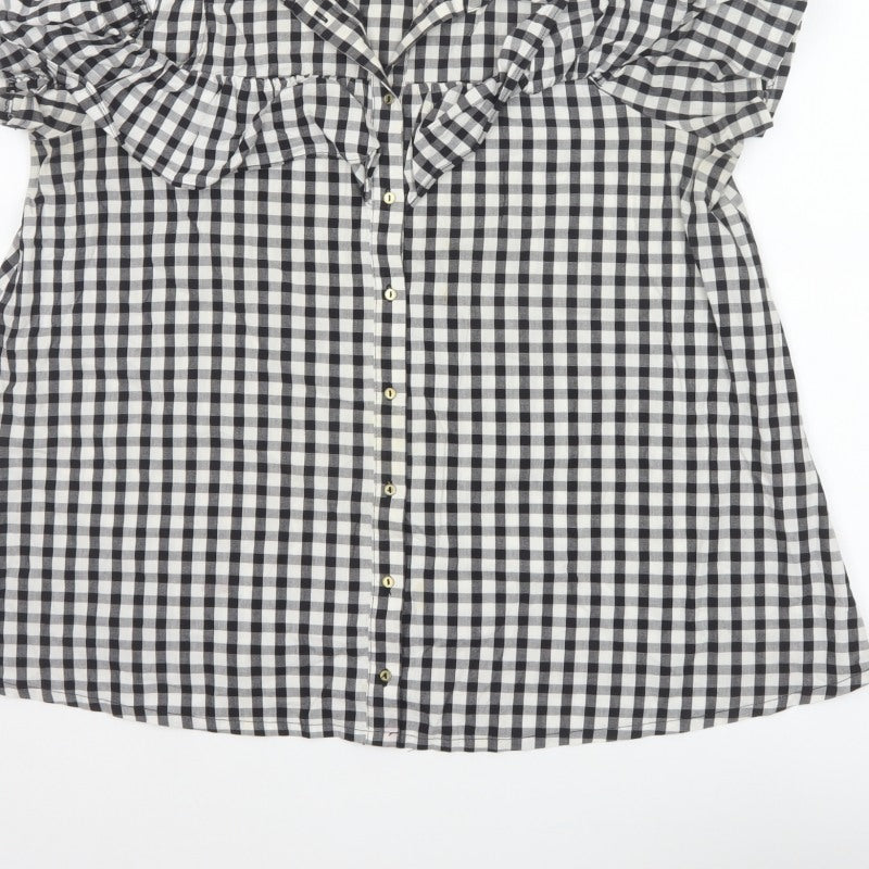 River Island Women Black White Check Puff Sleeve Blouse UK 16