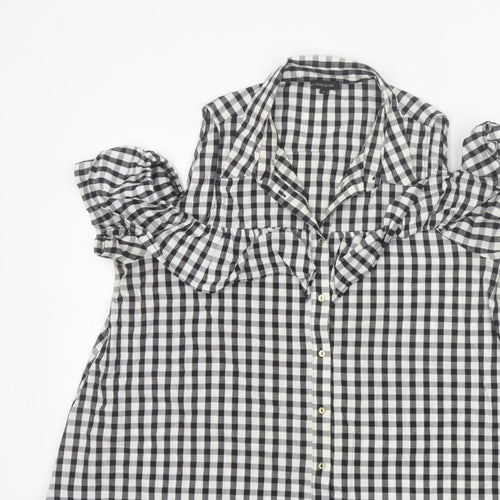 River Island Women Black White Check Puff Sleeve Blouse UK 16