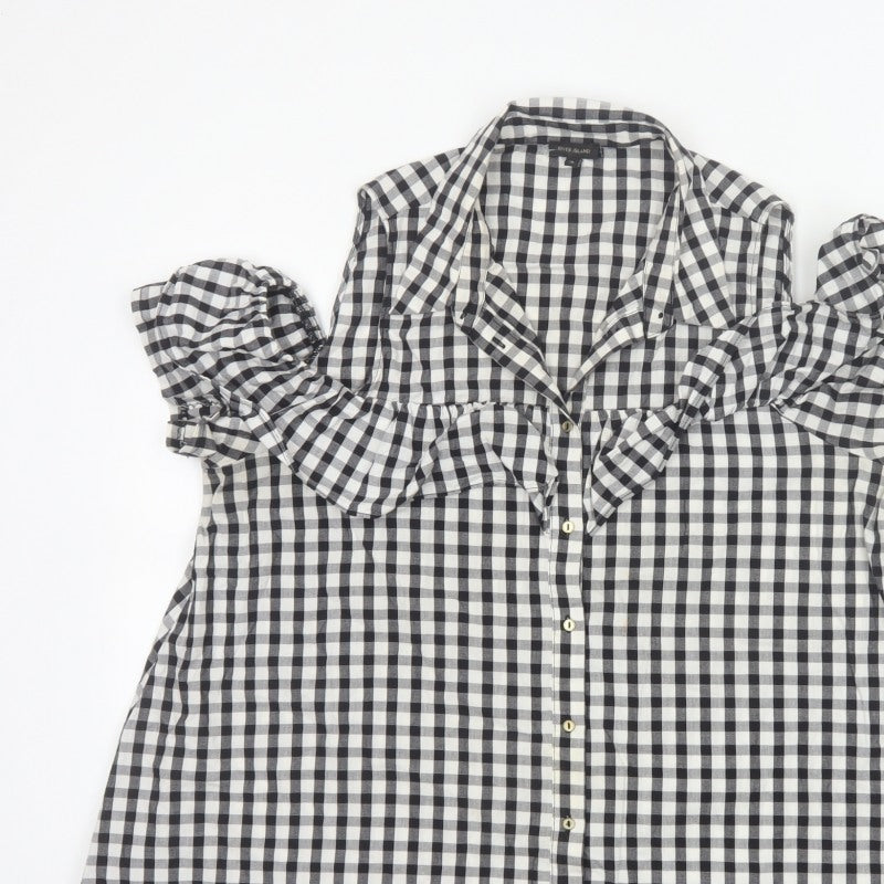 River Island Women Black White Check Puff Sleeve Blouse UK 16