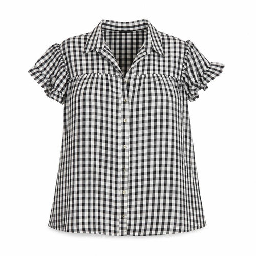 River Island Women Black White Check Puff Sleeve Blouse UK 16