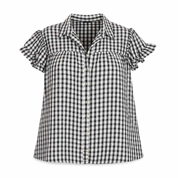 River Island Women Black White Check Puff Sleeve Blouse UK 16