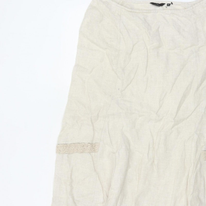 George Women Ivory UK 14 Pure Linen Peasant Long Lace Ruffle Skirt