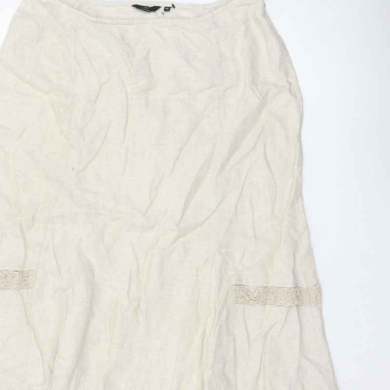 George Women Ivory UK 14 Pure Linen Peasant Long Lace Ruffle Skirt