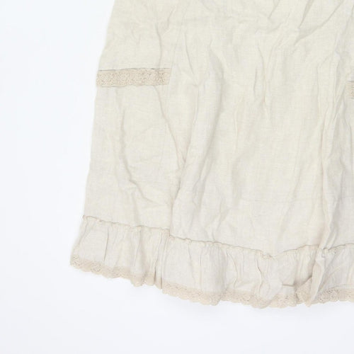 George Women Ivory UK 14 Pure Linen Peasant Long Lace Ruffle Skirt