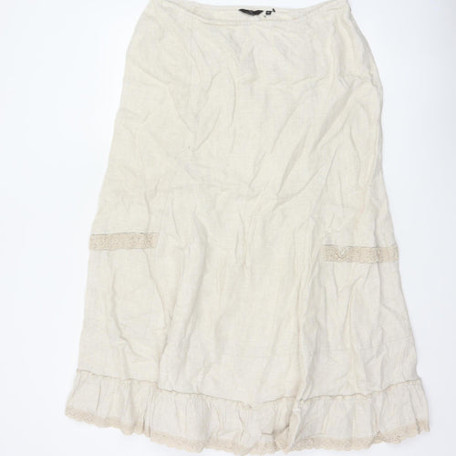 George Women Ivory UK 14 Pure Linen Peasant Long Lace Ruffle Skirt