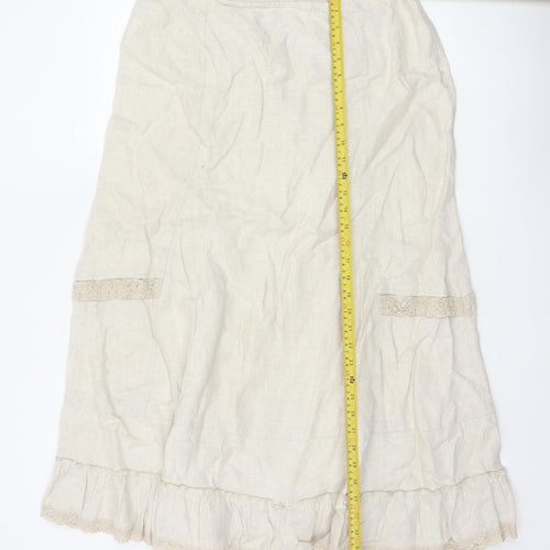George Women Ivory UK 14 Pure Linen Peasant Long Lace Ruffle Skirt