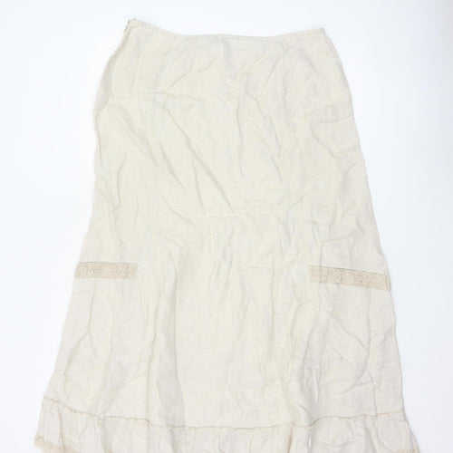 George Women Ivory UK 14 Pure Linen Peasant Long Lace Ruffle Skirt