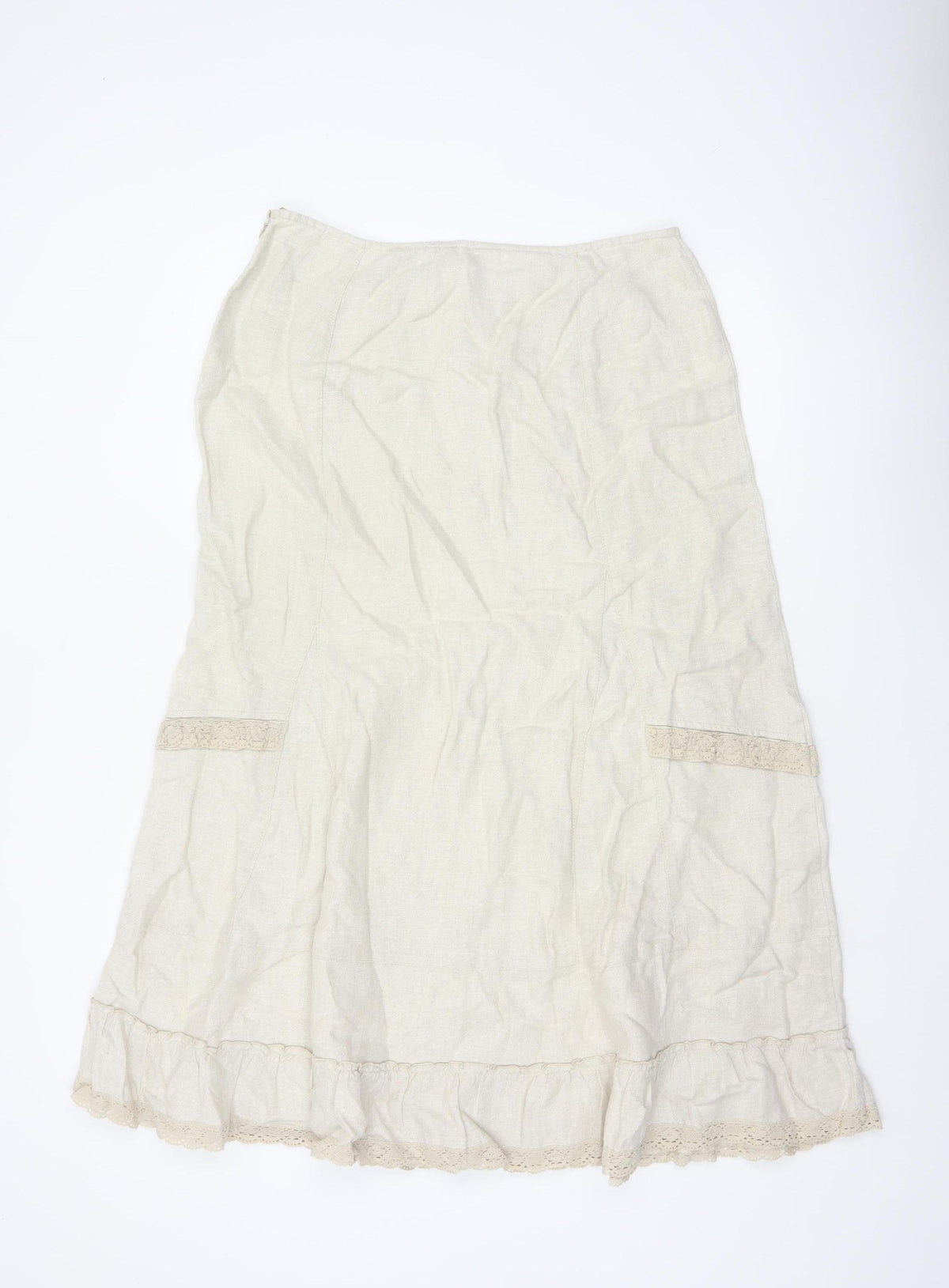 George Women Ivory UK 14 Pure Linen Peasant Long Lace Ruffle Skirt