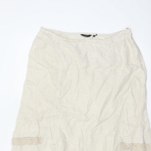 George Women Ivory UK 14 Pure Linen Peasant Long Lace Ruffle Skirt