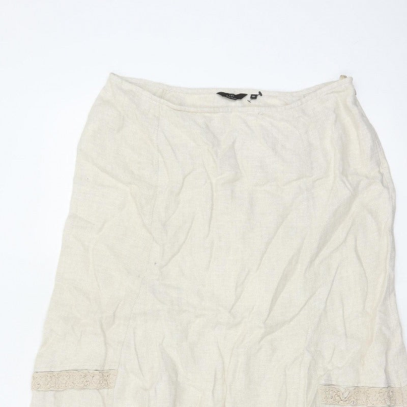 George Women Ivory UK 14 Pure Linen Peasant Long Lace Ruffle Skirt