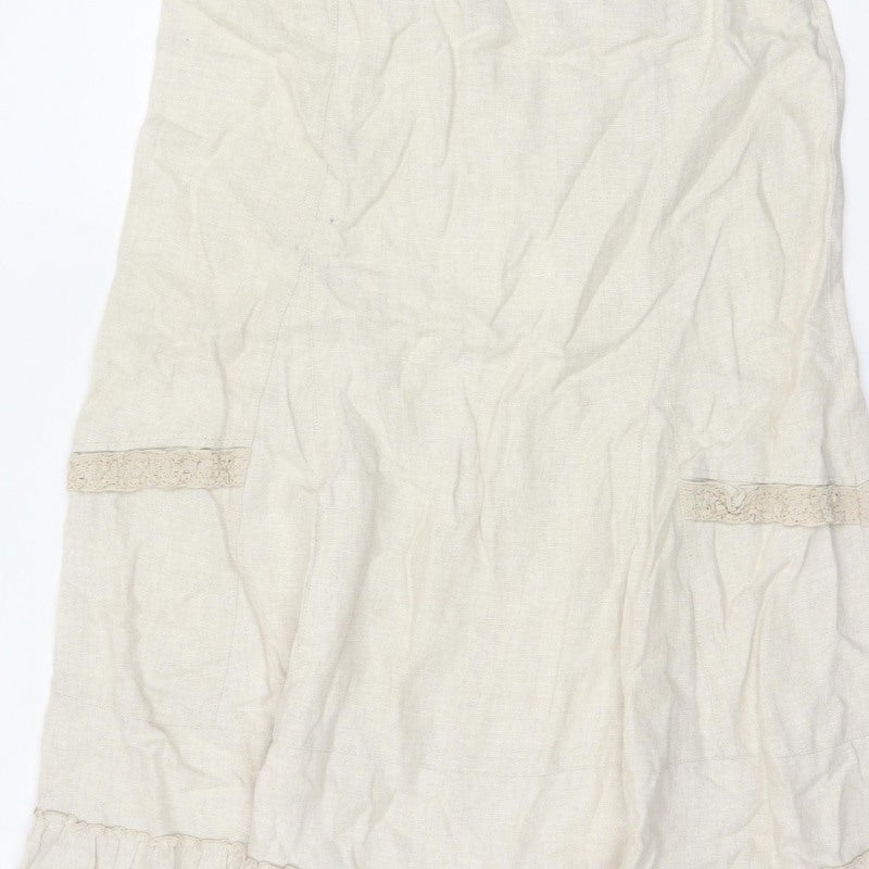 George Women Ivory UK 14 Pure Linen Peasant Long Lace Ruffle Skirt