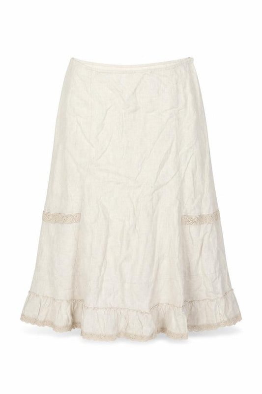 George Women Ivory UK 14 Pure Linen Peasant Long Lace Ruffle Skirt
