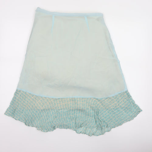 Fransa Women Blue UK 10 A-Line Floral Beaded Ruffle Knee Skirt