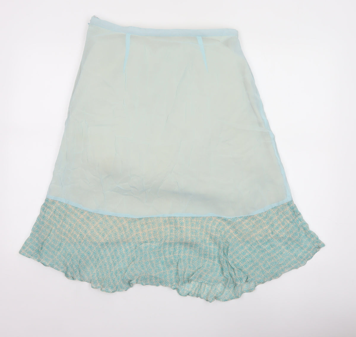 Fransa Women Blue UK 10 A-Line Floral Beaded Ruffle Knee Skirt