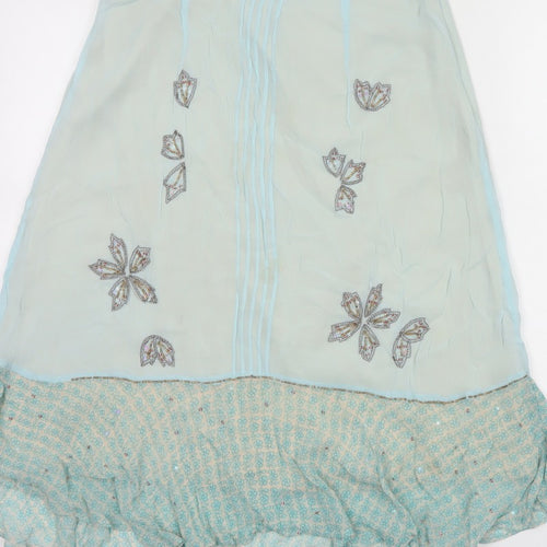 Fransa Women Blue UK 10 A-Line Floral Beaded Ruffle Knee Skirt