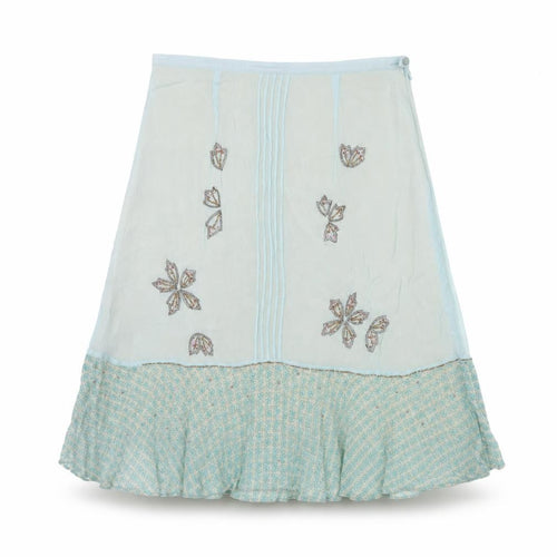 Fransa Women Blue UK 10 A-Line Floral Beaded Ruffle Knee Skirt
