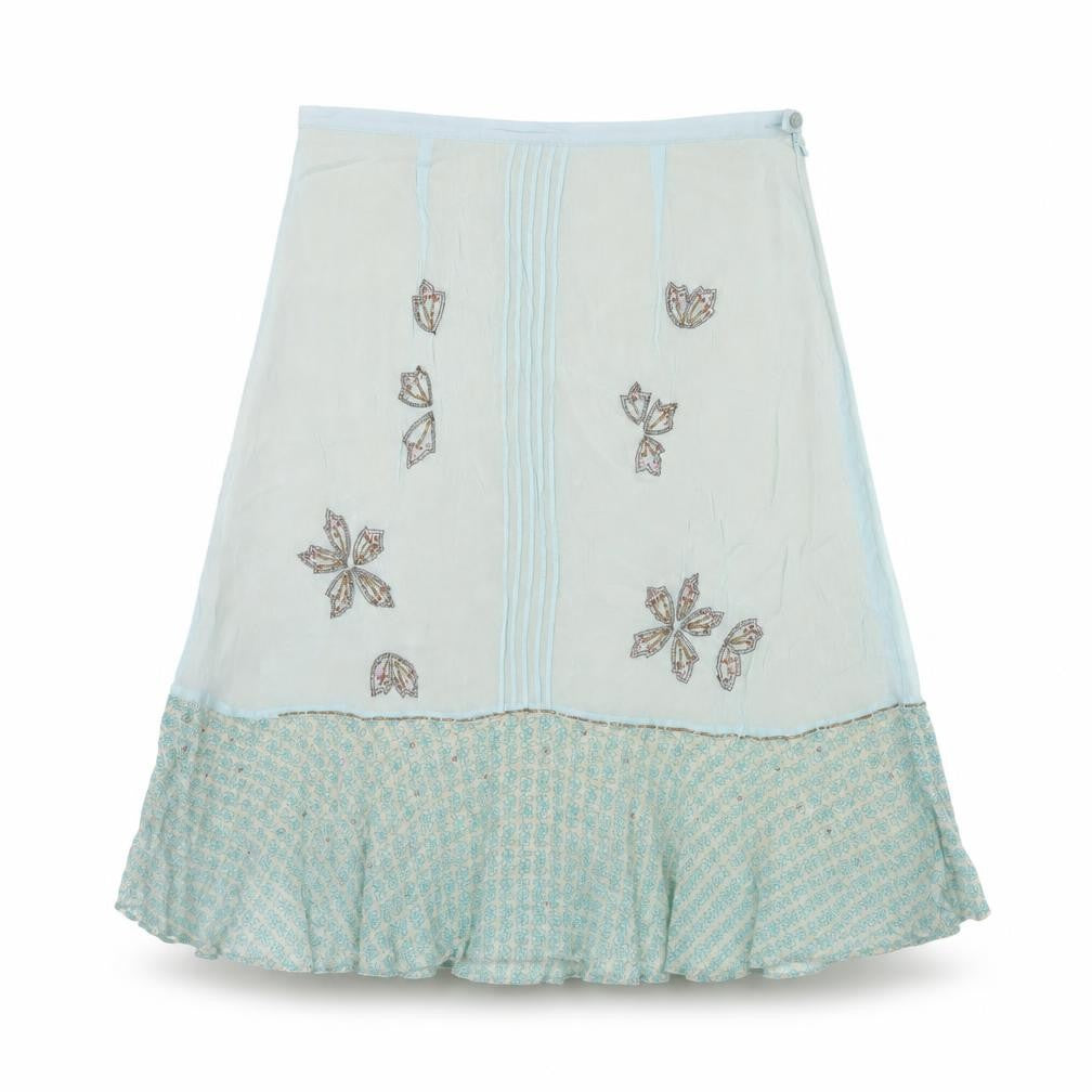 Fransa Women Blue UK 10 A-Line Floral Beaded Ruffle Knee Skirt
