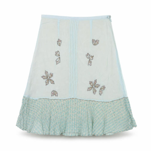 Fransa Women Blue UK 10 A-Line Floral Beaded Ruffle Knee Skirt