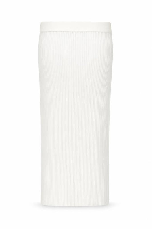 Zara Women White L Ribbed Knit Long Pencil Skirt Stretch