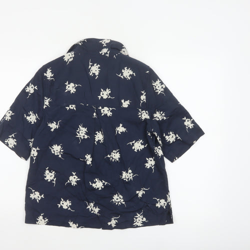 Marks & Spencer Women Blue UK 6 Floral Short Sleeve Button-Up Blouse