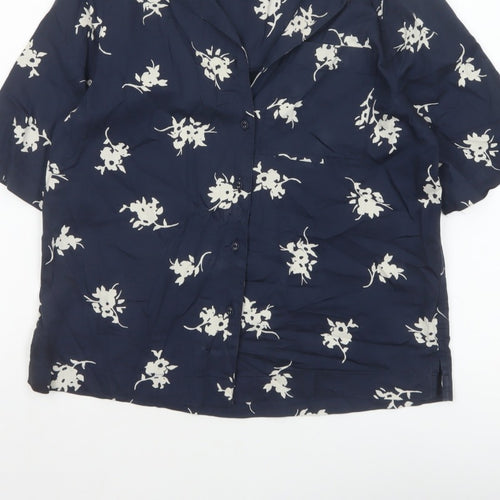 Marks & Spencer Women Blue UK 6 Floral Short Sleeve Button-Up Blouse
