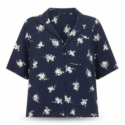 Marks & Spencer Women Blue UK 6 Floral Short Sleeve Button-Up Blouse