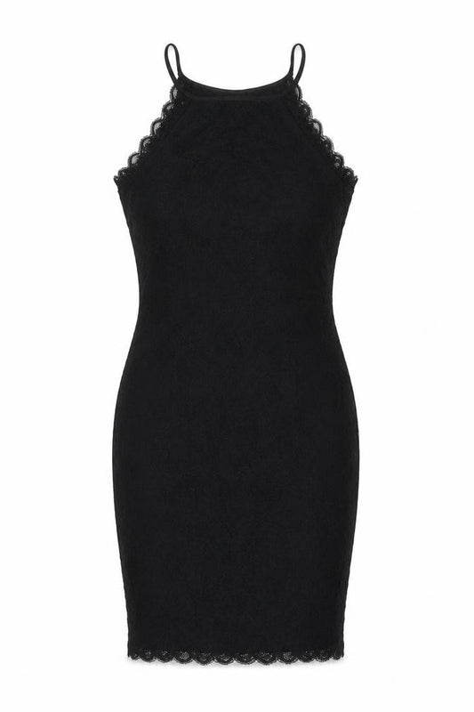 Front view of New Look Women’s Black Lace Bodycon Knee Length Dress UK 6