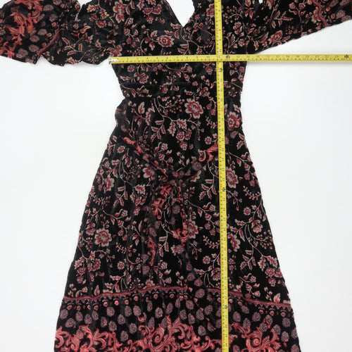 Joe Browns Women Black Floral Velvet Midi Fit & Flare Dress UK 10 Petite