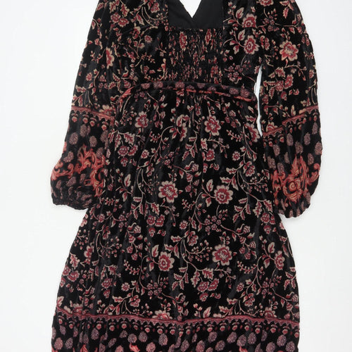 Joe Browns Women Black Floral Velvet Midi Fit & Flare Dress UK 10 Petite