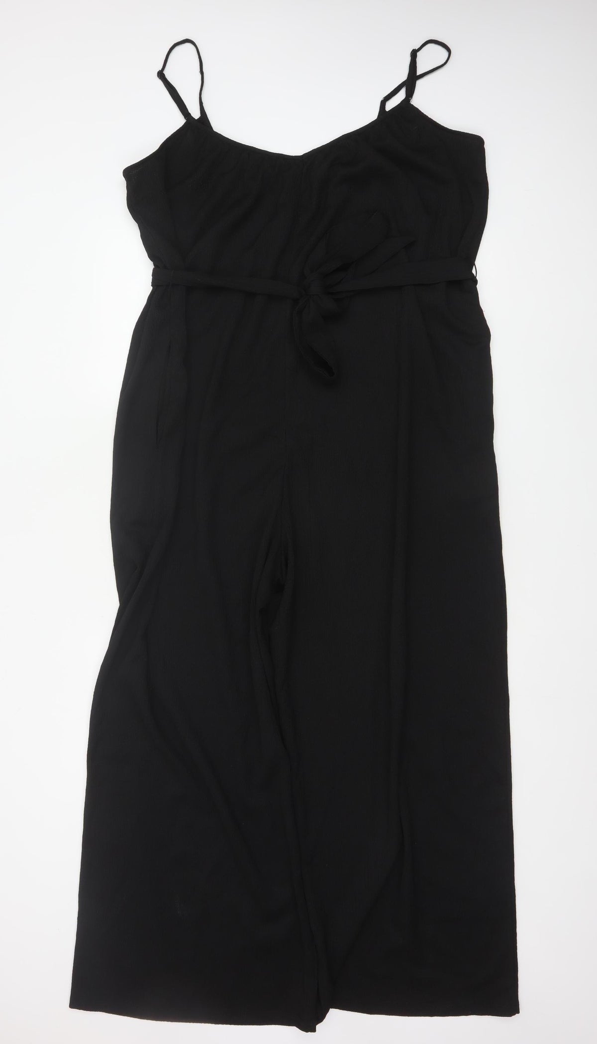 H&M Women's Black XL Wide-Leg Belted Strappy Jumpsuit